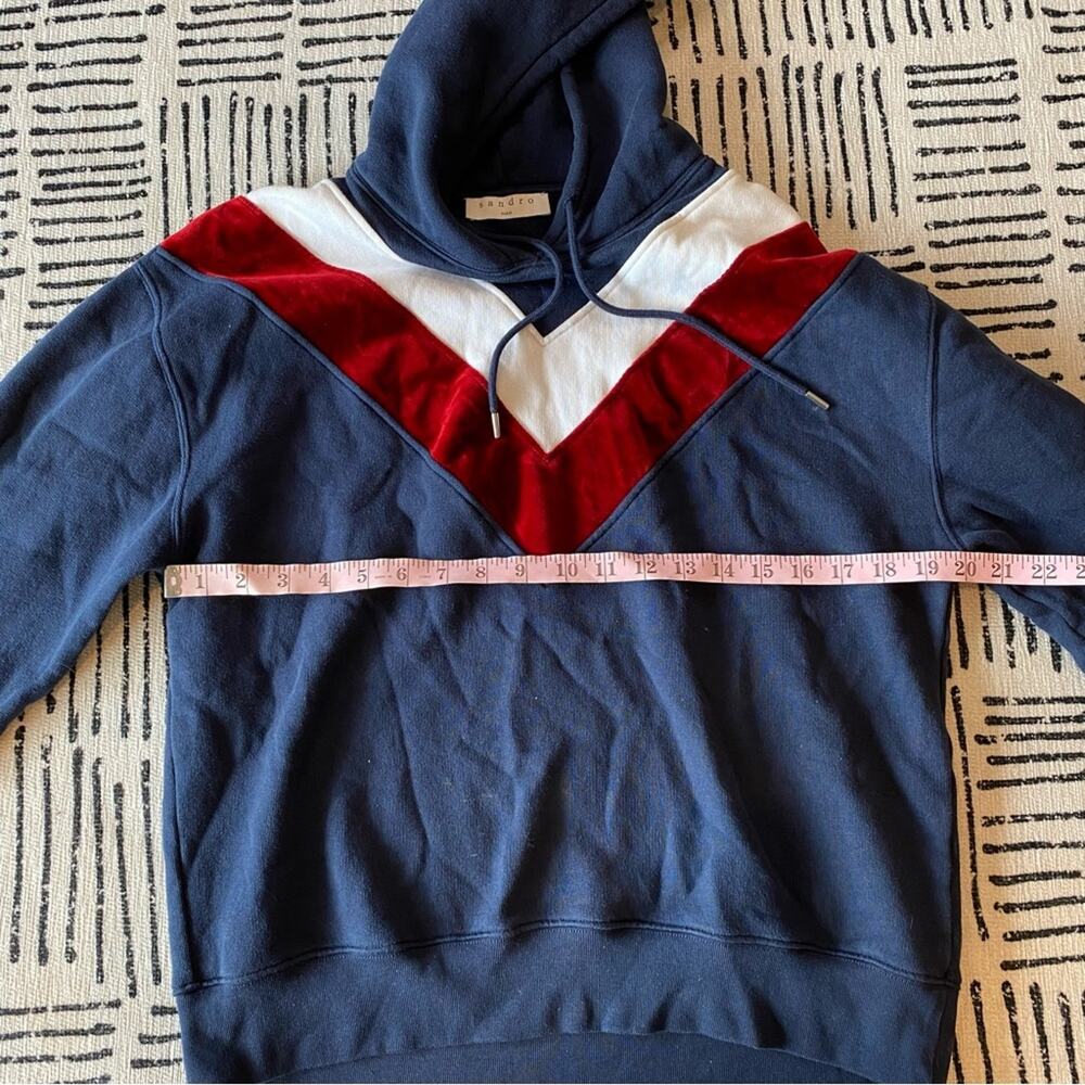 Sandro Paris Hooded Sweatshirt With Velvet Insert In Blue Size Small - Picture 7 of 10